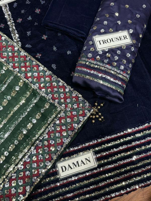 JAZMIN EMBROIDERED VELVET - 3 PC UNSTITCHED