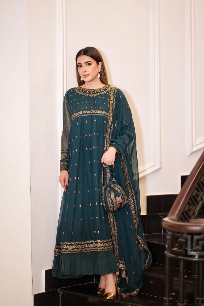 EMBROIDERED CHIFFON FROK - 3 PC STITCHED