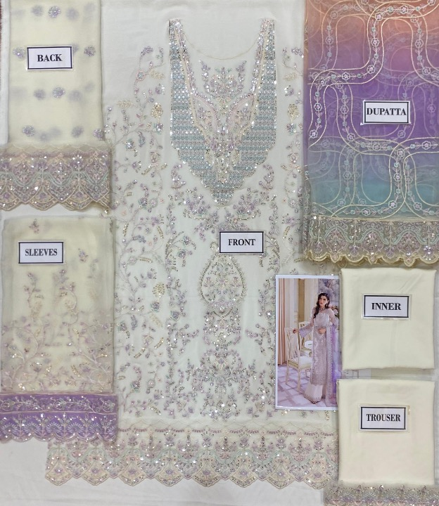 KANWAL MALIK EMBROIDERED SEMI PURE CHIFFON - 3 PC UNSTITCHED