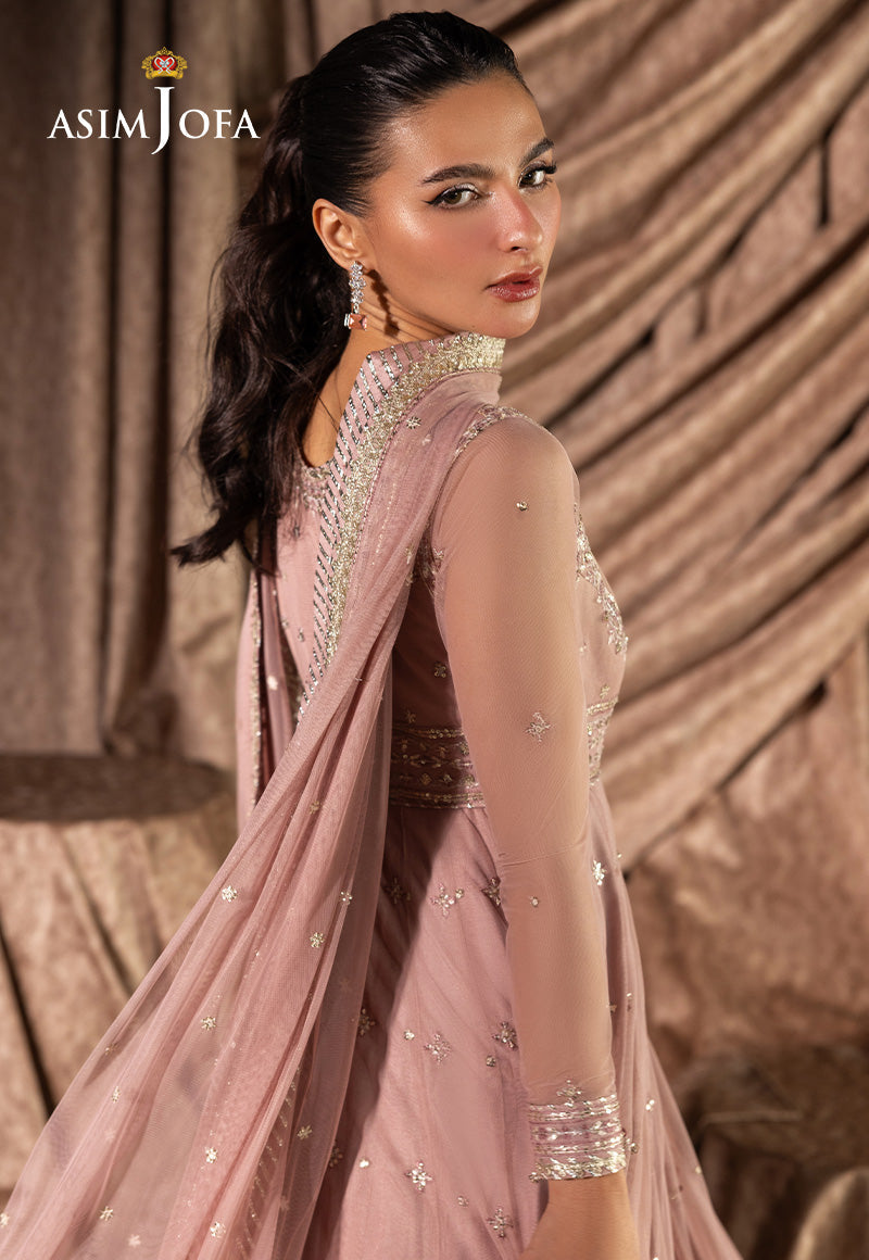 ASIM JOFA EMBROIDERED CHIFFON FROCK - 3 PC UNSTITCHED