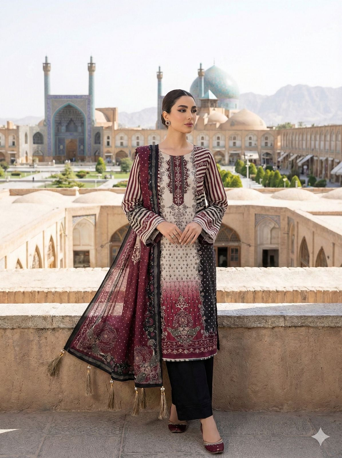 DIGITAL PRINTED SILK DRESS ADDA WORK - 3 PC UNSTITCHED