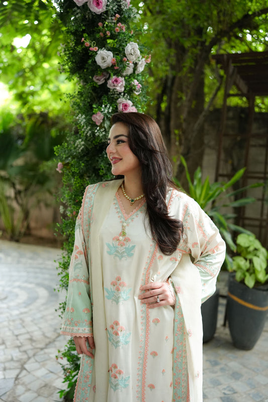 ANEELA’S SHAMOZ SILK EMBROIDERED DRESS - 3 PC UNSTITCHED