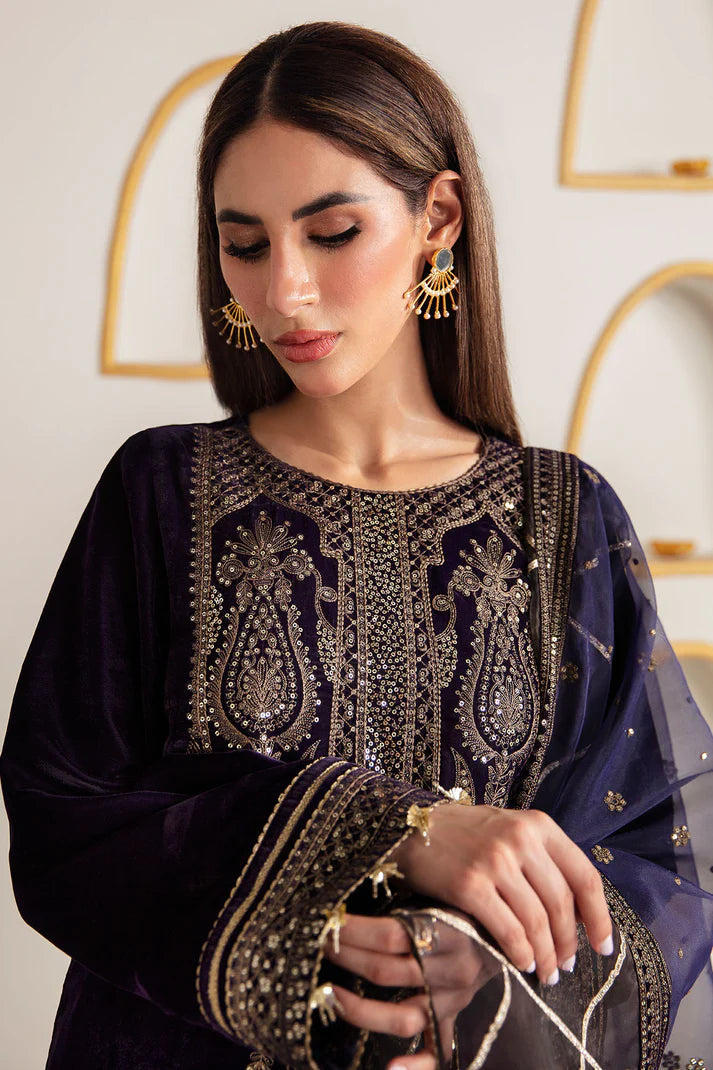 JAZMIN PURPLE FORMALS EMBROIDERED VELVET - 3 PC UNSTITCHED