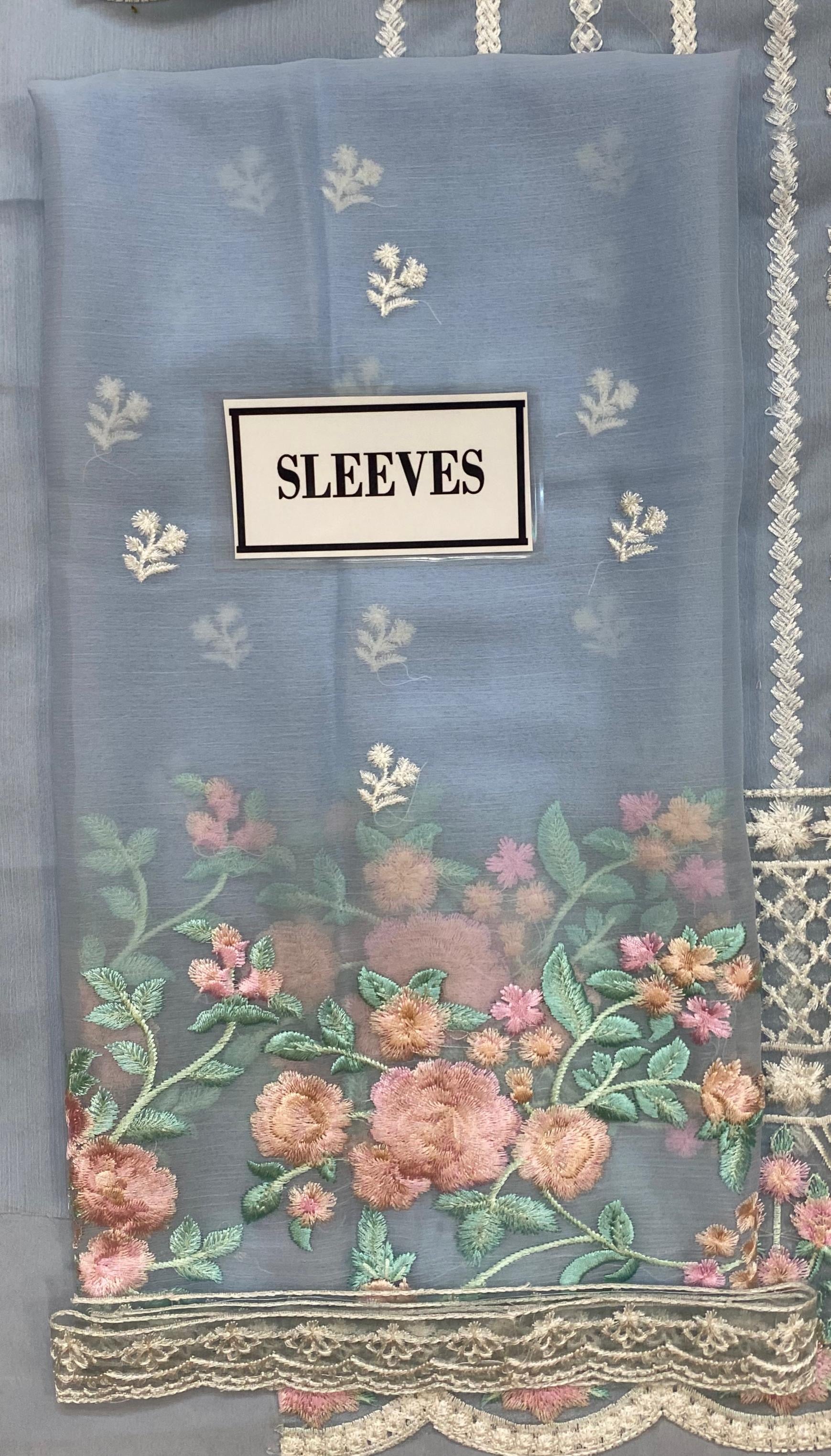 AZURE EMBROIDERED SEMI PURE CHIFFON - 3 PC UNSTITCHED
