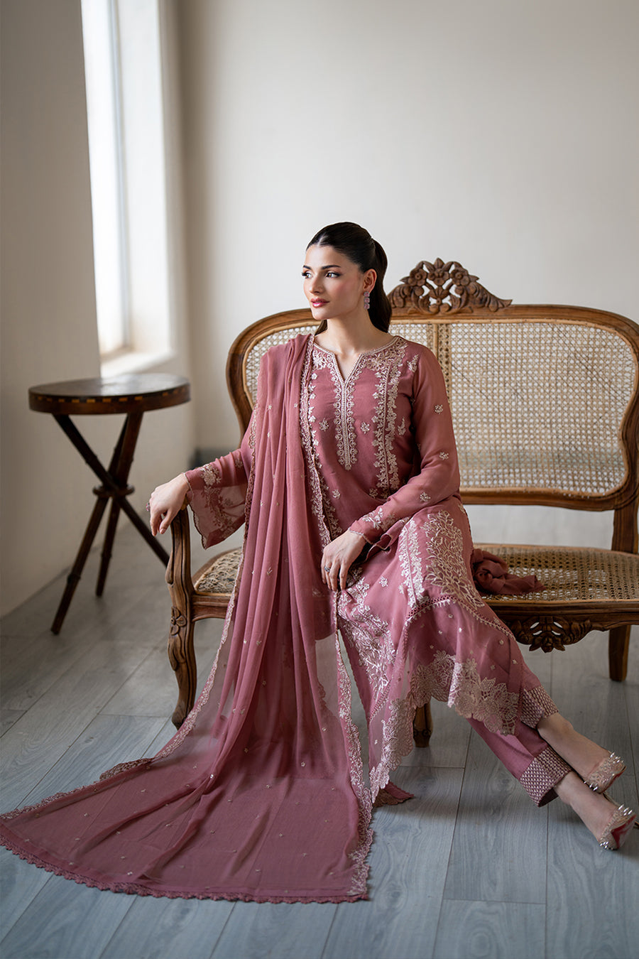 AZURE EMBROIDERED SEMI PURE CHIFFON - 3 PC UNSTITCHED