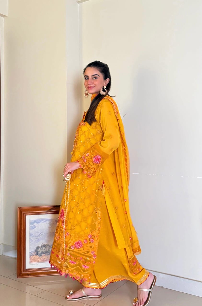 EMBROIDERED CHIFFON DRESS - 3 PC STITCHED