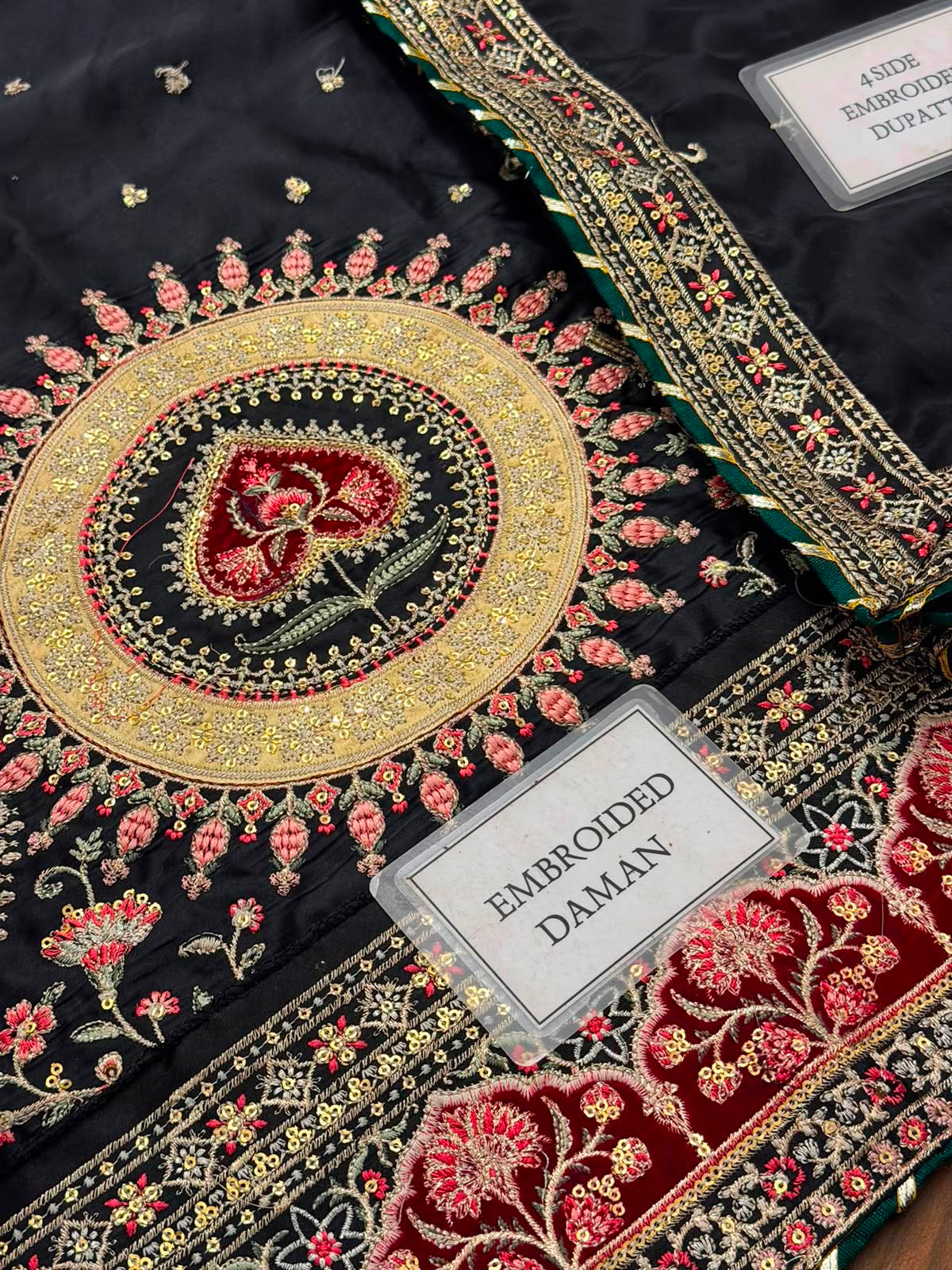 ETHNC LUXURY EMBROIDERED SILK KAFTAN - 3 PC UNSTITCHED