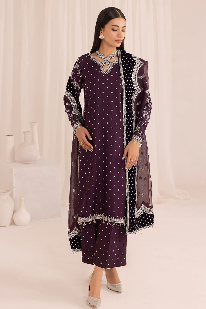 JAZMIN EMBROIDERED RAW SILK FORMALS - 3 PC UNSTITCHED