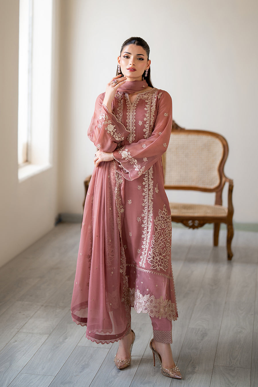 AZURE EMBROIDERED SEMI PURE CHIFFON - 3 PC UNSTITCHED