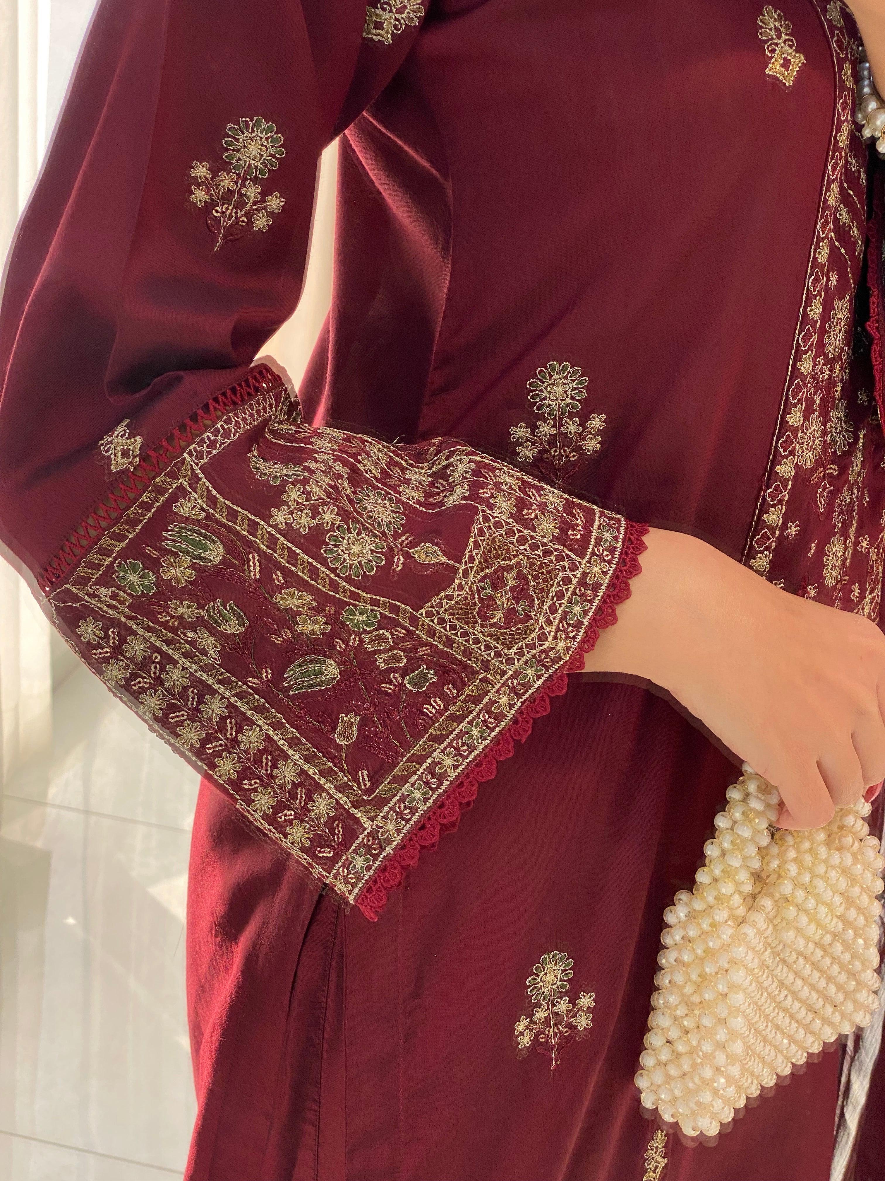 HOORAIN’S PRET EMBROIDERED COTTON SILK - 3 PC STITCHED