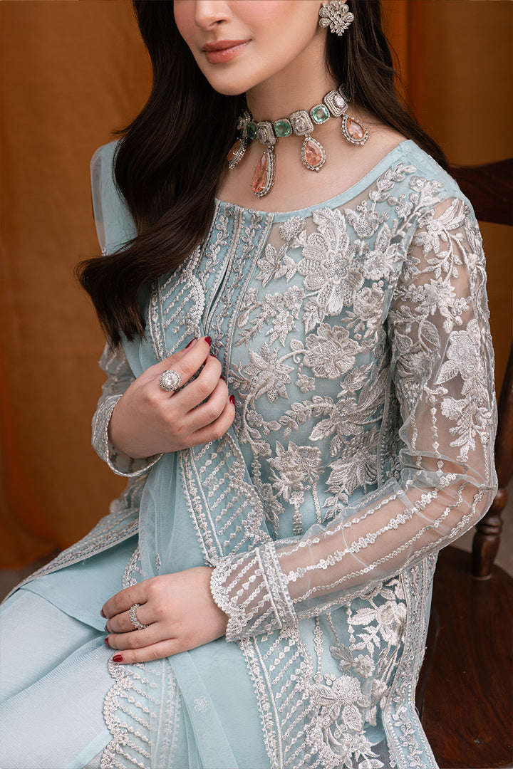 AZURE EMBROIDERED SEMI PURE CHIFFON - 3 PC UNSTITCHED
