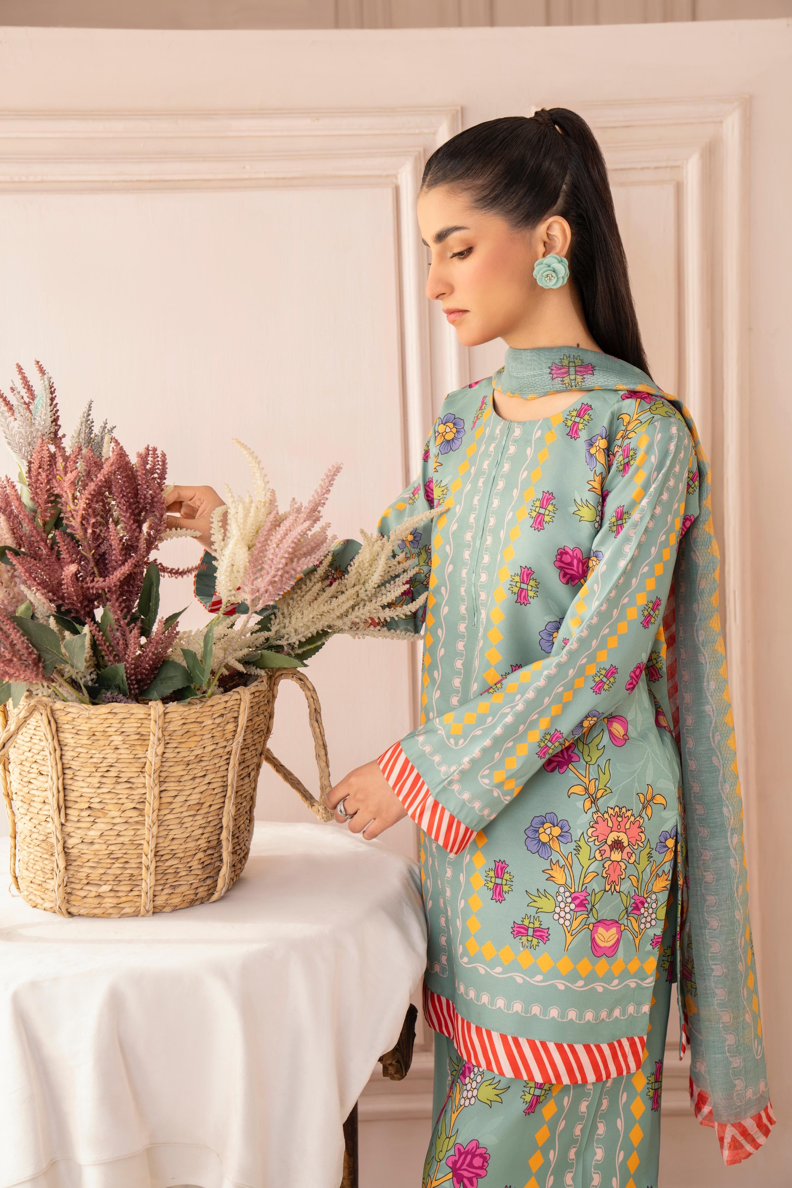 HOORAIN’S PRET PRINTED INDIAN RAW SILK STITCHED 3 PC SUIT