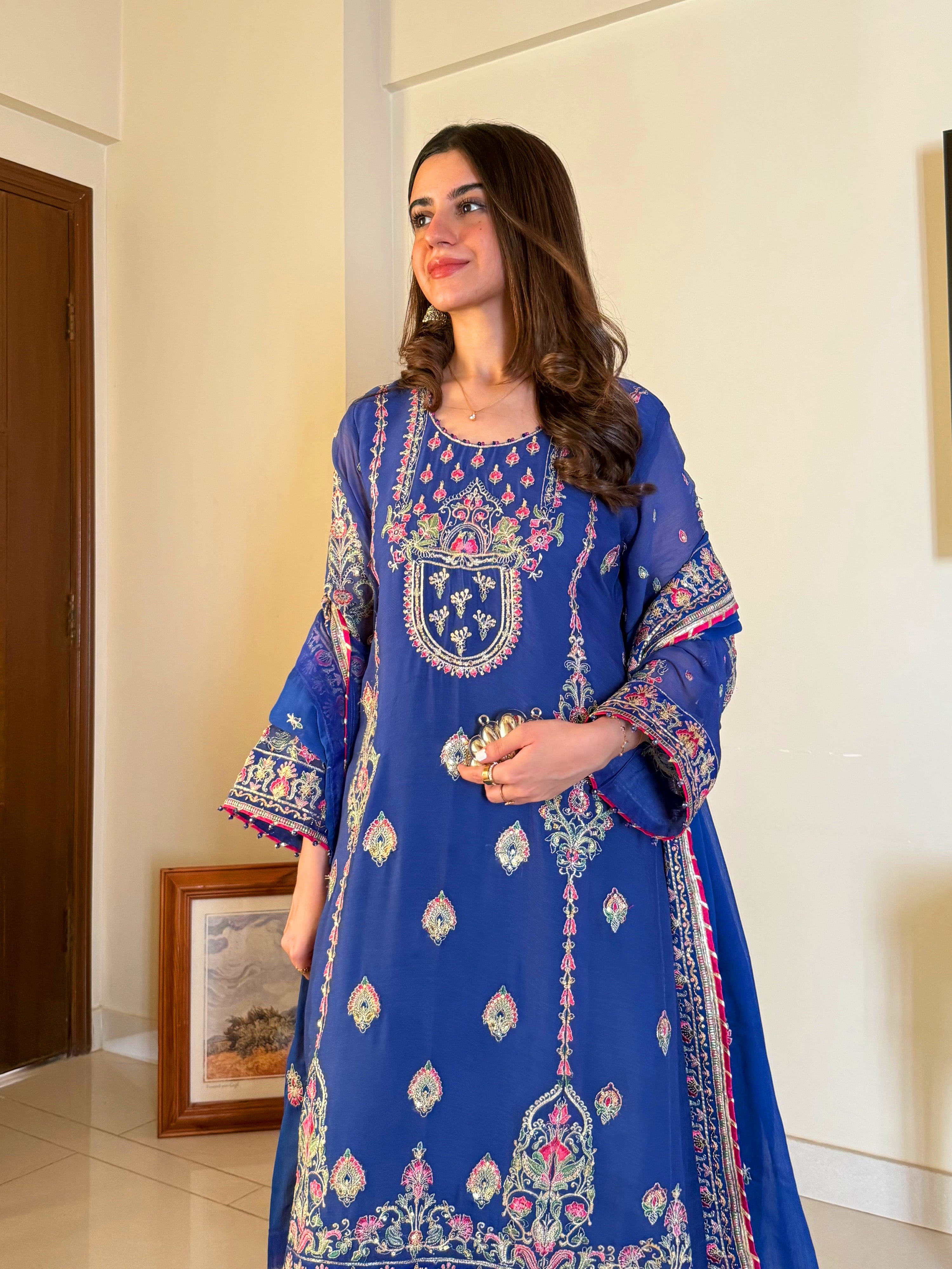 EMBROIDERED CHIFFON DRESS - 3 PC STITCHED