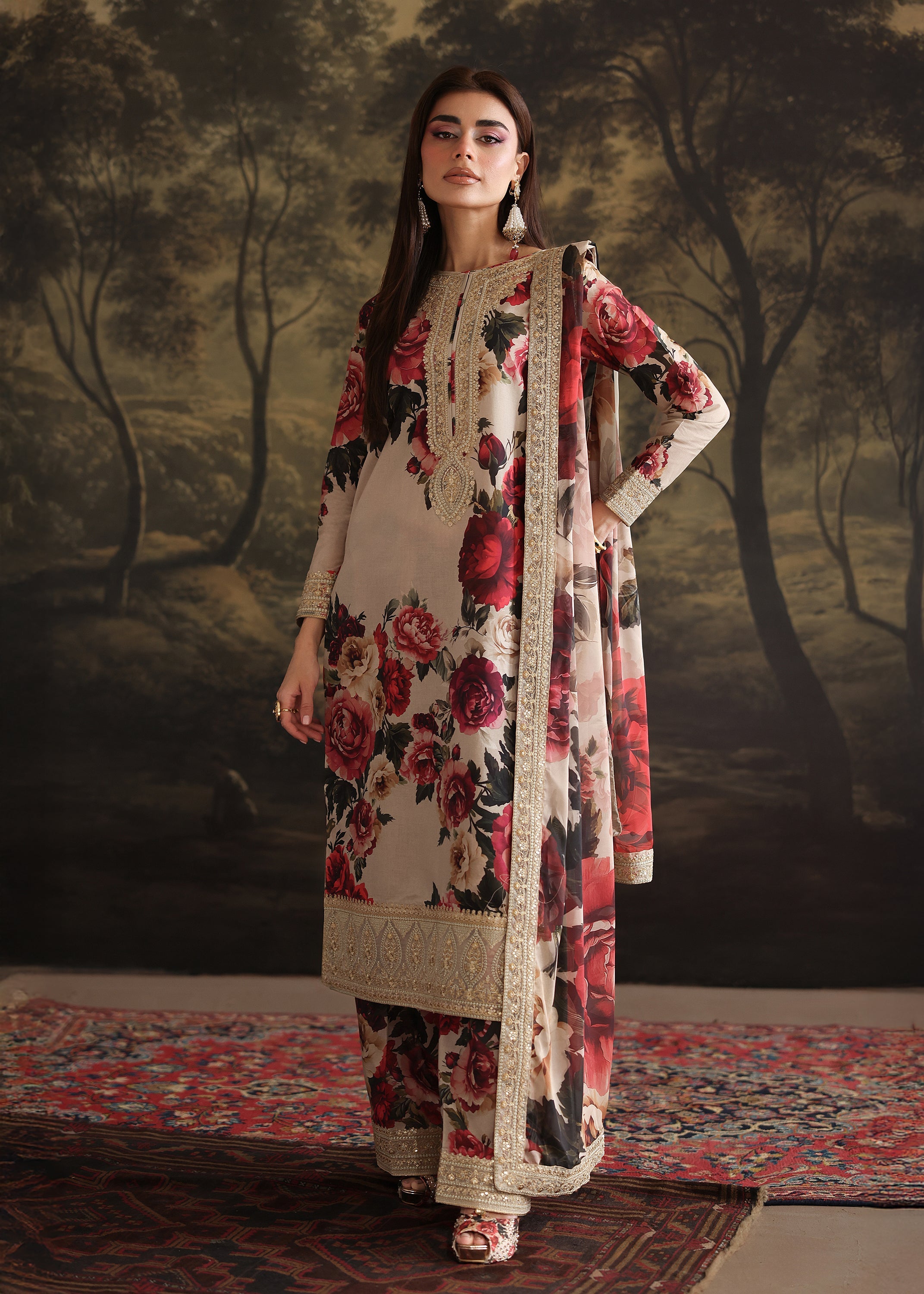 IZNIK DIGITAL PRINTED SILK EMBROIDERED - 3 PC UNSTITCHED