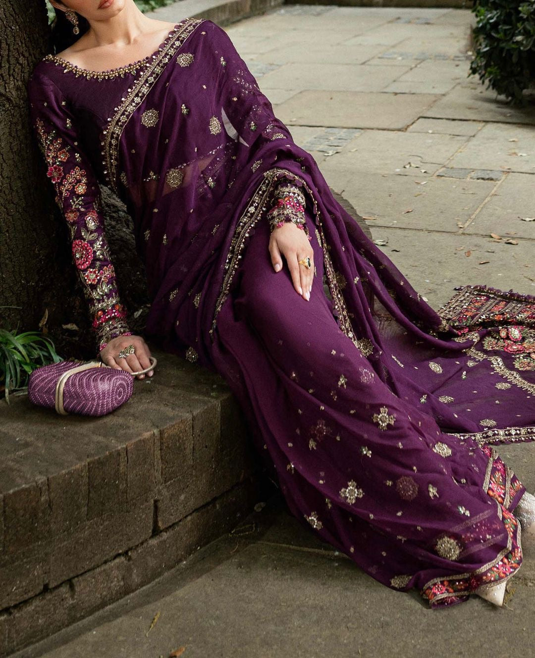 MARIA B LUXURY EMBROIDERED CHIFFON SAREE - 3 PC UNSTITCHED