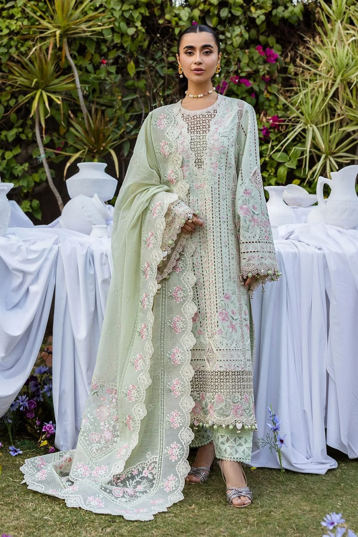 AKBAR ASLAM LUXURY EMBROIDERED CHIKANKARI LAWN - 3 PC UNSTITCHED