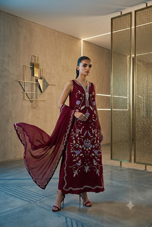 FARIDA HASSAN LUXURY EMBROIDERED RAW SILK - 3 PC UNSTITCHED
