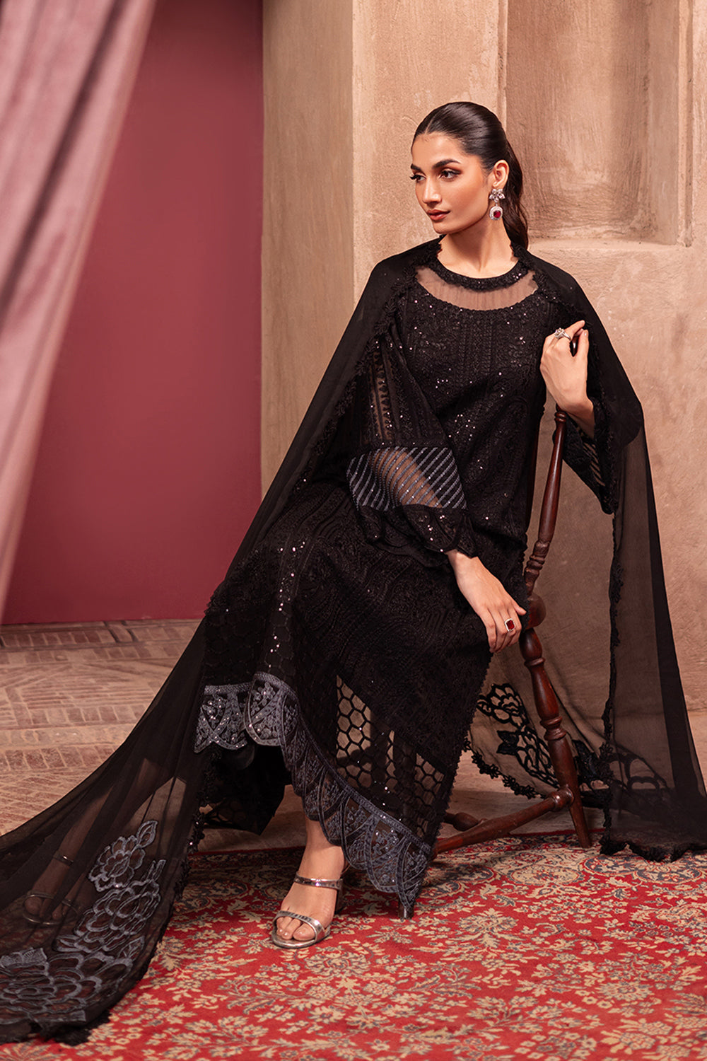 AZURE EMBROIDERED SEMI PURE CHIFFON - 3 PC UNSTITCHED