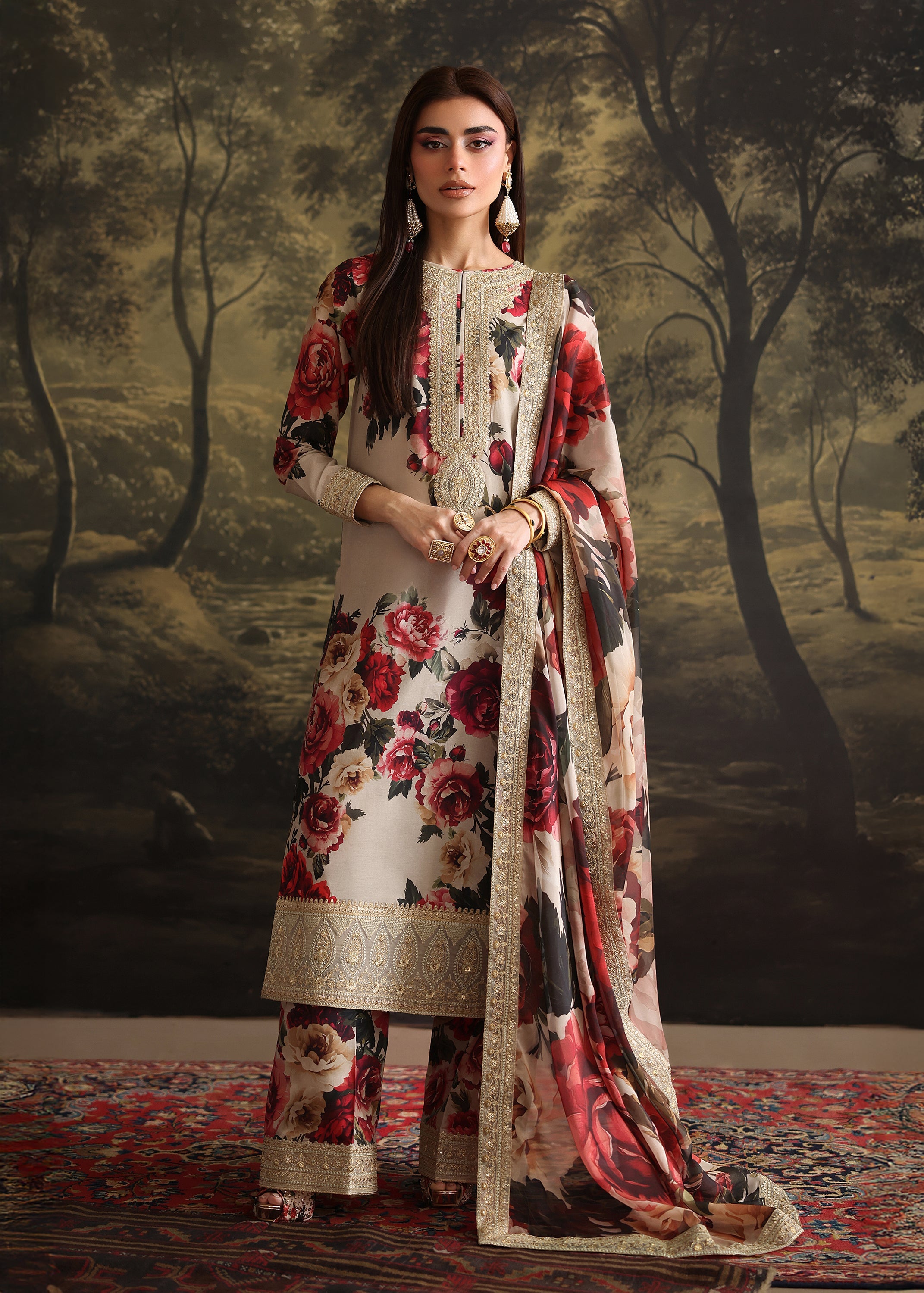IZNIK DIGITAL PRINTED SILK EMBROIDERED - 3 PC UNSTITCHED