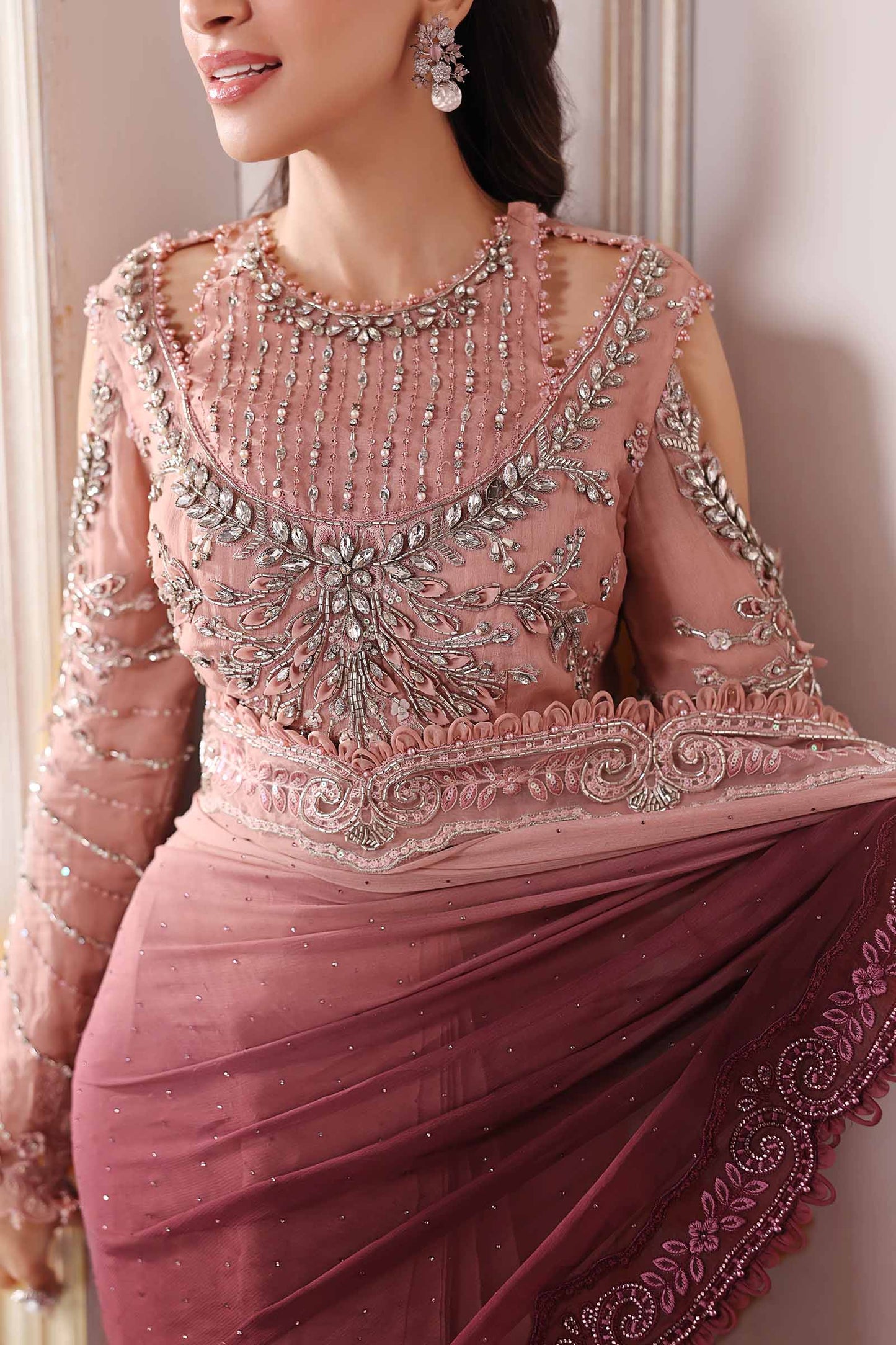 MARIA B LUXURY EMBROIDERED PURE CHIFFON SAREE - 3 PC UNSTITCHED