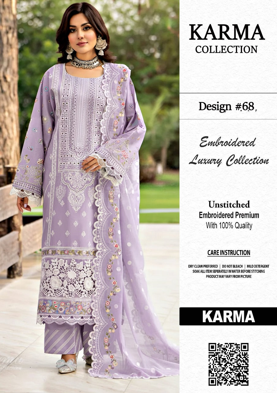 EMBROIDERED LAWN CHIKANKARI DRESS - 3 PC UNSTITCHED