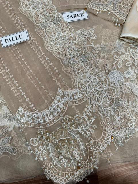 MARIA B EMBROIDERED NET SAREE - 3 PC UNSTITCHED