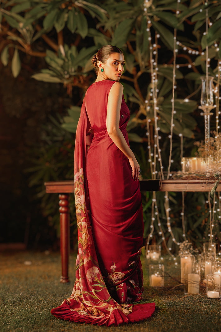 LULUSAR LUXURY DIGITAL PRINTED SILK SAREE - 3 PC UNSTITCHED