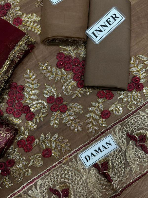 BAROQUE LUXURY EMBROIDERED CHIFFON - 3 PC UNSTITCHED