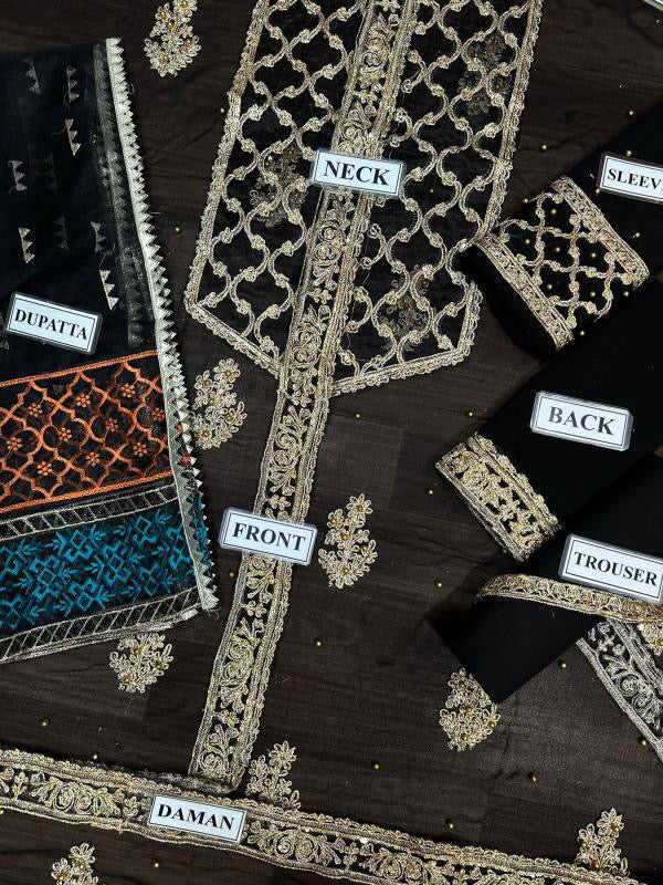 QALAMKAR LUXURY EMBROIDERED CHIFFON - 3 PC UNSTITCHED