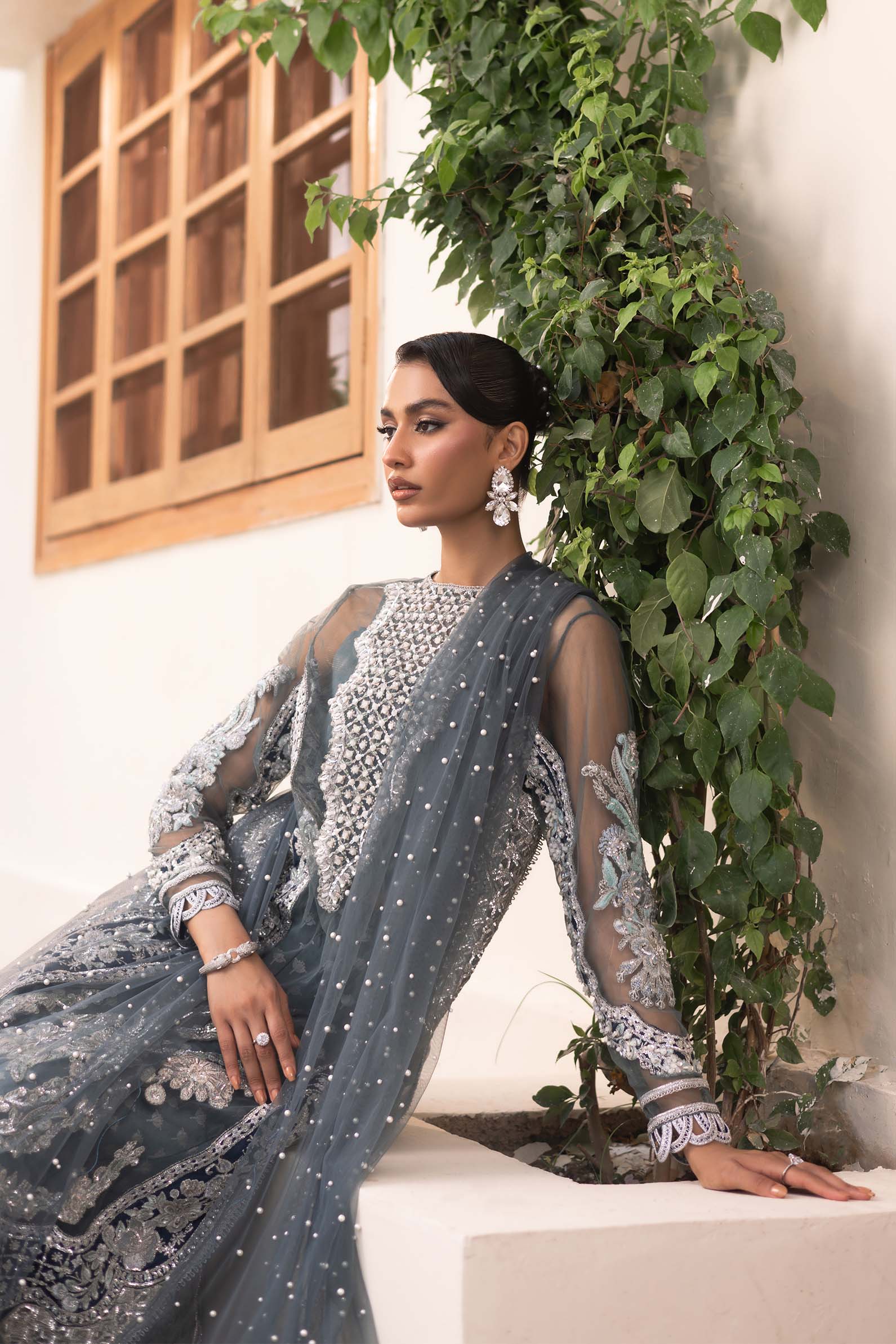MARYAM HUSSAIN LUXURY WEDDING EMBROIDERED NET - 3 PC UNSTITCHED