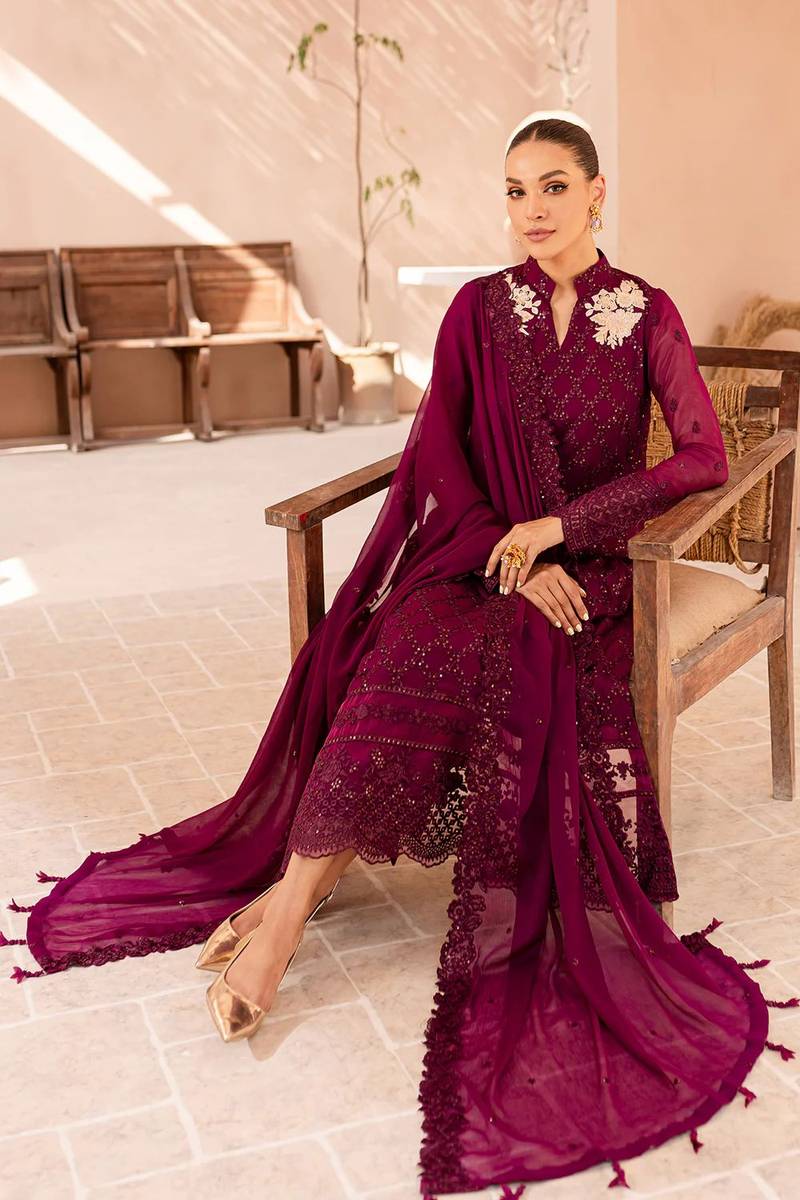 AZURE LUXURY EMBROIDERED CHIFFON - 3 PC UNSTITCHED