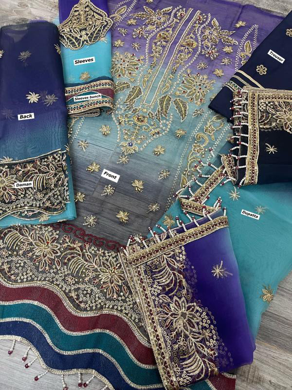 ALIZEH LUXURY EMBROIDERED ORGANZA - 3 PC UNSTITCHED