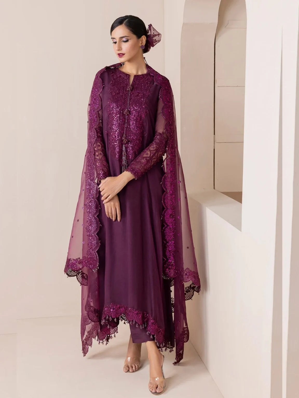 BAROQUE EMBROIDERED CHIFFON - 3 PC UNSTITCHED