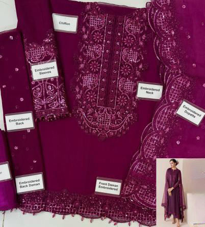 BAROQUE EMBROIDERED CHIFFON - 3 PC UNSTITCHED