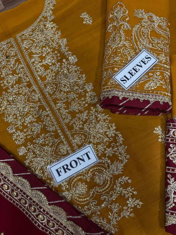 ASIM JOFA EMBROIDERED SEMI PURE CHIFFON - 3 PC UNSTITCHED