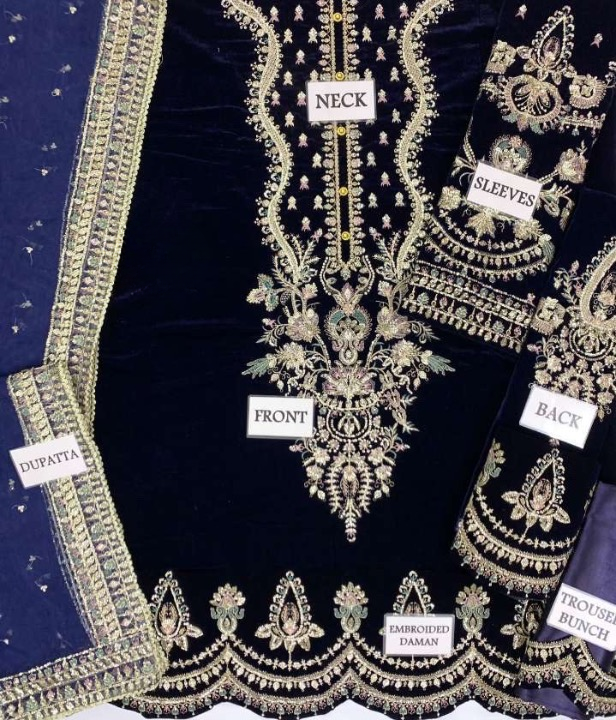 MAYA BY AFROZEH LUXURY VELVET EMBROIDERED - 3 PC UNSTITCHED
