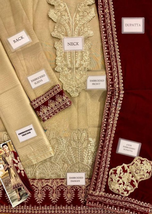 ZAINAB CHOTTANI EMBROIDERED ZARI ORGANZA VELVET - 3 PC UNSTITCHED