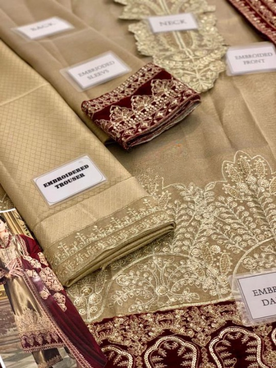 ZAINAB CHOTTANI EMBROIDERED ZARI ORGANZA VELVET - 3 PC UNSTITCHED