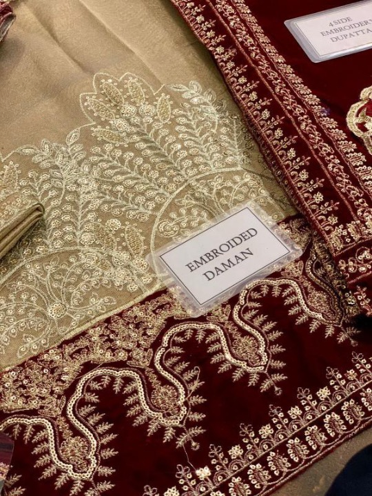 ZAINAB CHOTTANI EMBROIDERED ZARI ORGANZA VELVET - 3 PC UNSTITCHED