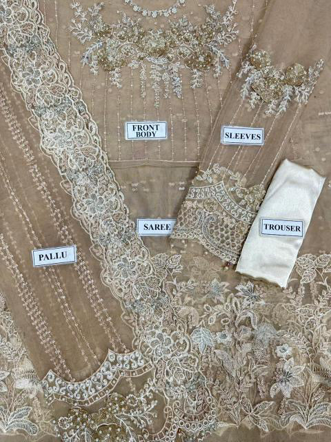MARIA B EMBROIDERED NET SAREE - 3 PC UNSTITCHED