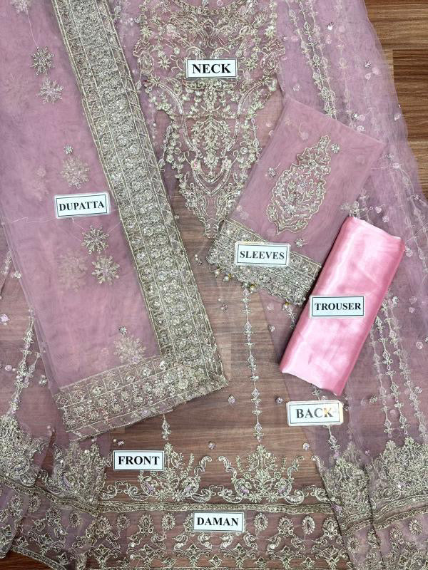 ASIM JOFA EMBROIDERED NET FROK - 3 PC UNSTITCHED