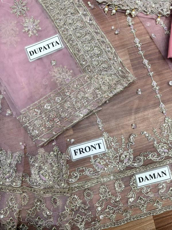ASIM JOFA EMBROIDERED NET FROK - 3 PC UNSTITCHED