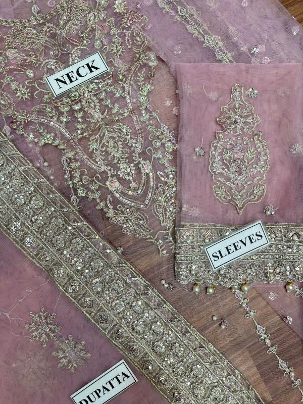 ASIM JOFA EMBROIDERED NET FROK - 3 PC UNSTITCHED
