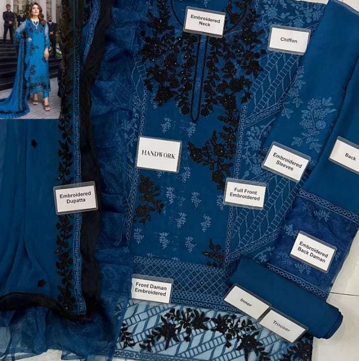 AZURE LUXURY EMBROIDERED CHIFFON - 3 PC UNSTITCHED
