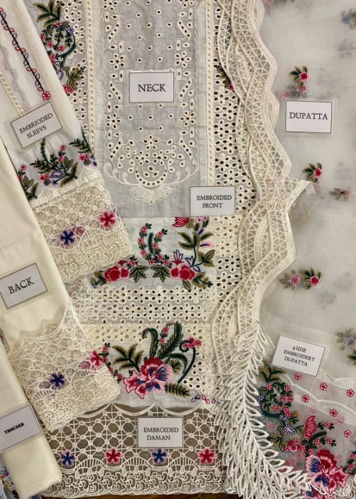 QALAMKAR LUXURY CHIKANKARI EMBROIDERED LAWN - 3 PC UNSTITCHED