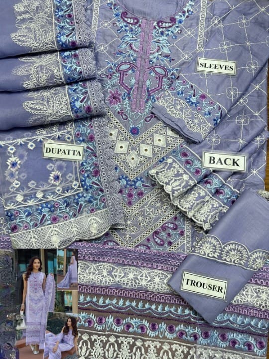 KANWAL MALIK LUXURY CHIKANKARI EMBROIDERED LAWN - 3 PC UNSTITCHED