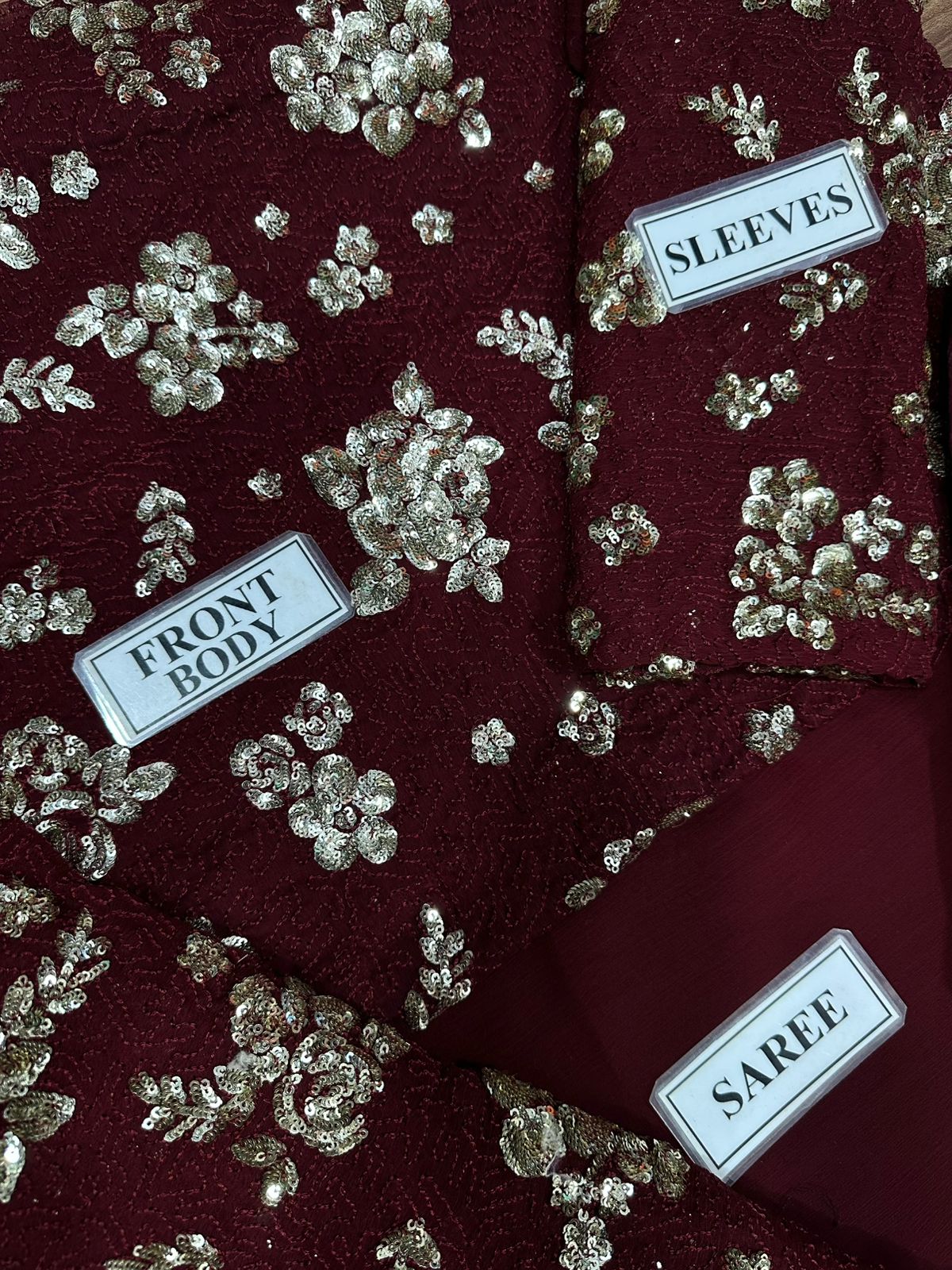 JAZMIN LUXURY MEHROON SAREE EMBROIDERED - 3 PC UNSTITCHED