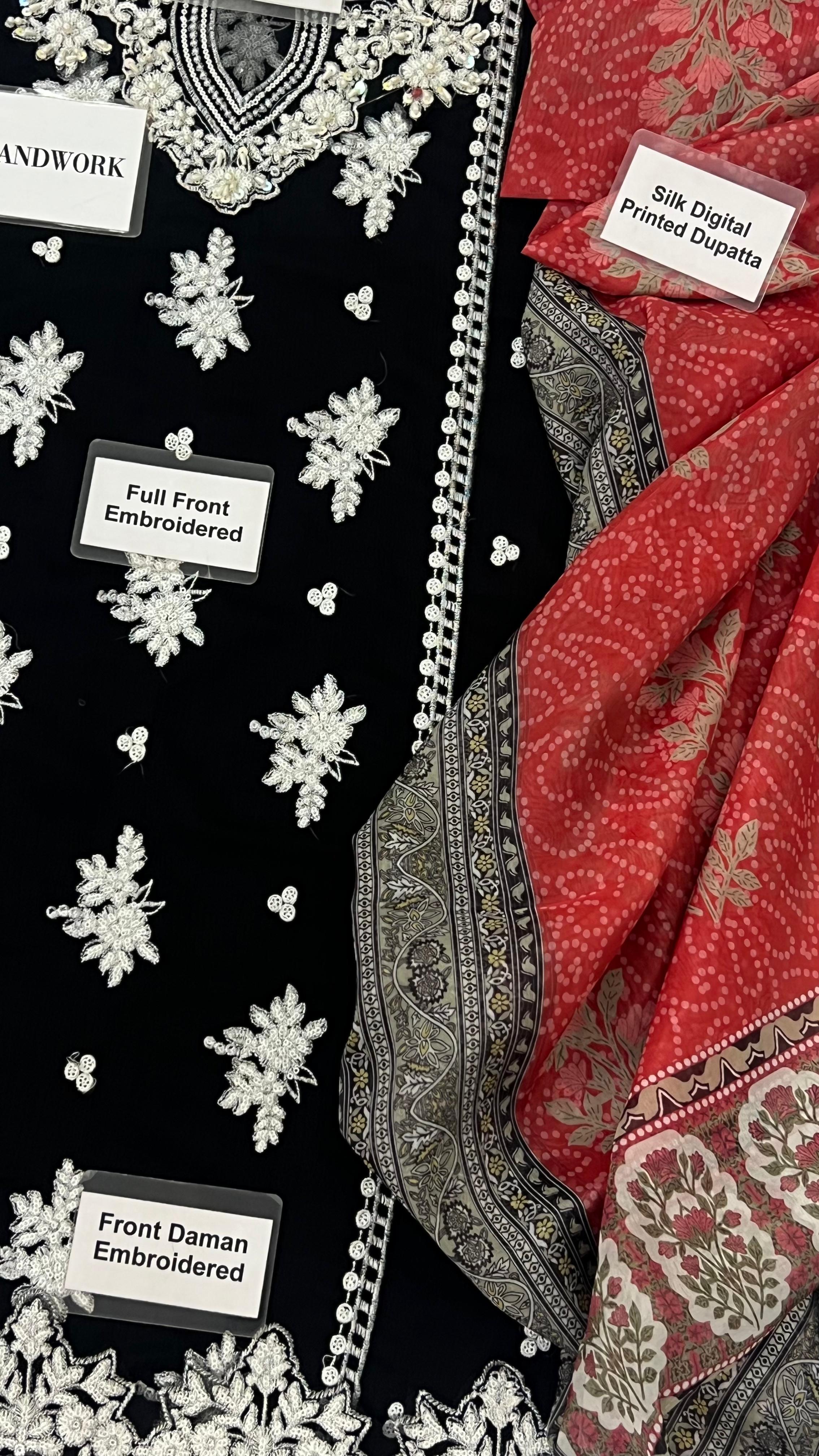 MALIHA KAMAL LUXURY EMBROIDERED CHIFFON - 3 PC UNSTITCHED