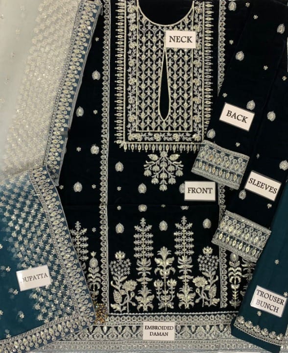 JAZMIN LUXURY EMBROIDERED VELVET - 3 PC UNSTITCHED