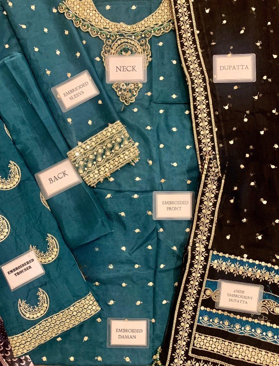 JAZMIN EMBROIDERED RAW SILK - 3 PC UNSTITCHED